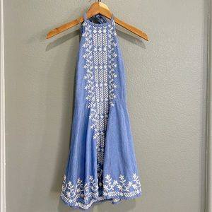 Tularosa Light Blue Embroidered Cotton Mini Dress